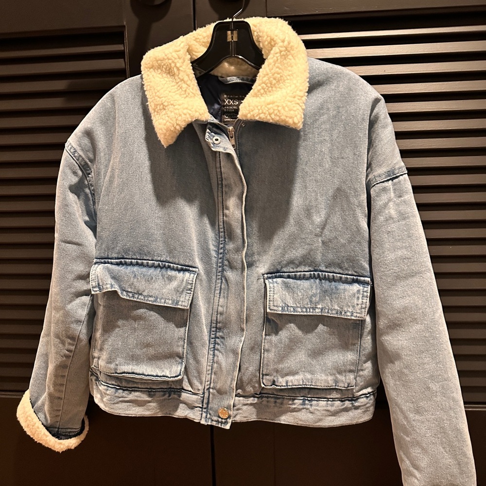 Primark Blue Denim Jacket with White Sherpa Lining